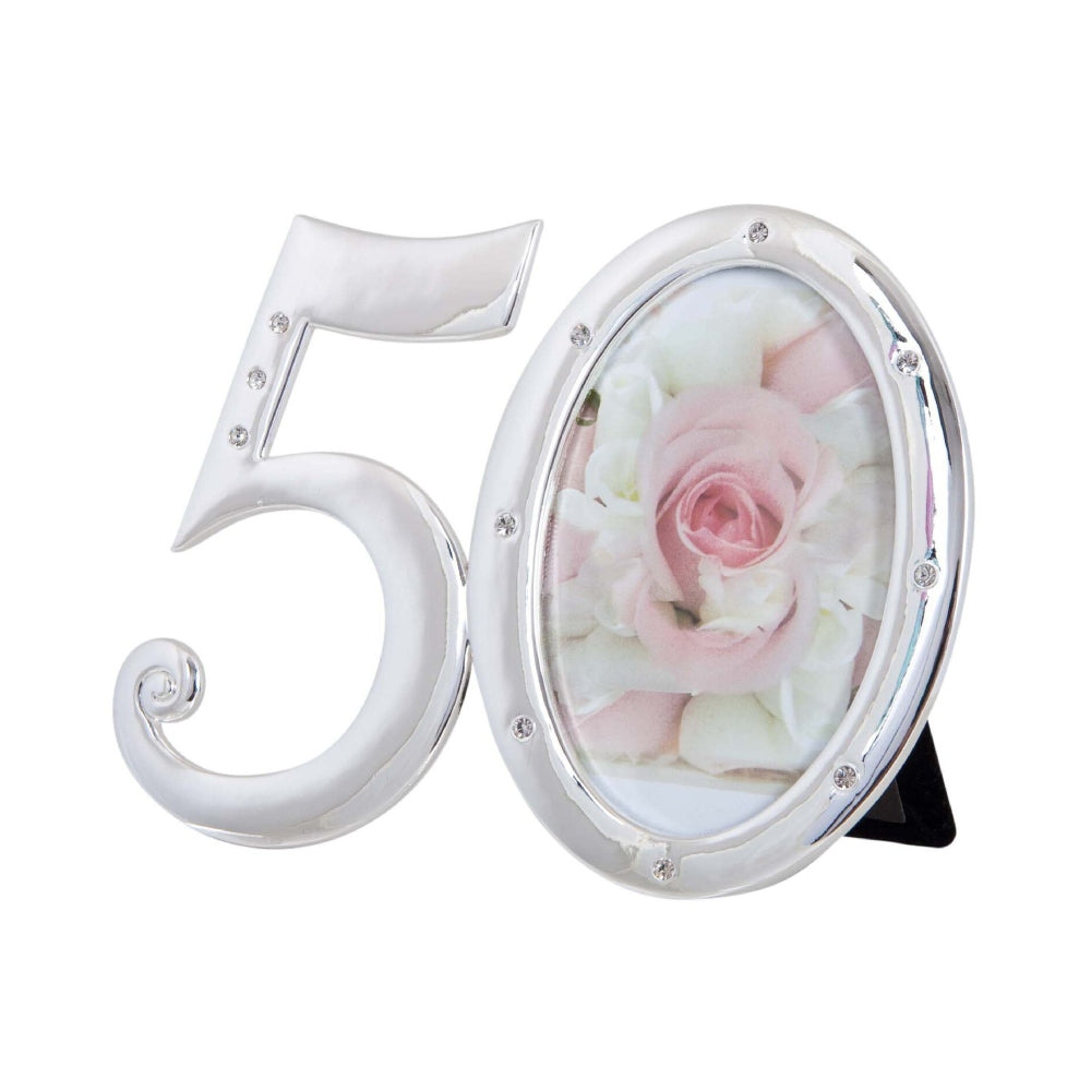 THE RUSSELL COLLECTION NUMBER PHOTO FRAME 50TH BIRTHDAY SILVER WITH DIAMONTE