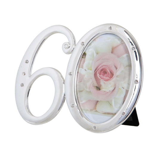 THE RUSSELL COLLECTION NUMBER PHOTO FRAME 60TH BIRTHDAY SILVER WITH DIAMONTE