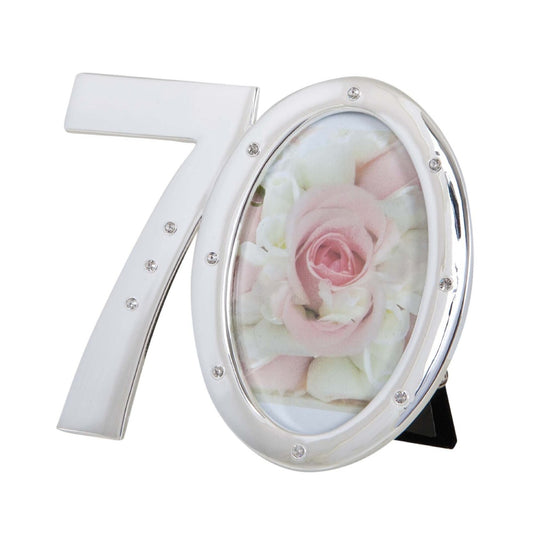 THE RUSSELL COLLECTION NUMBER PHOTO FRAME 70TH BIRTHDAY SILVER WITH DIAMONTE