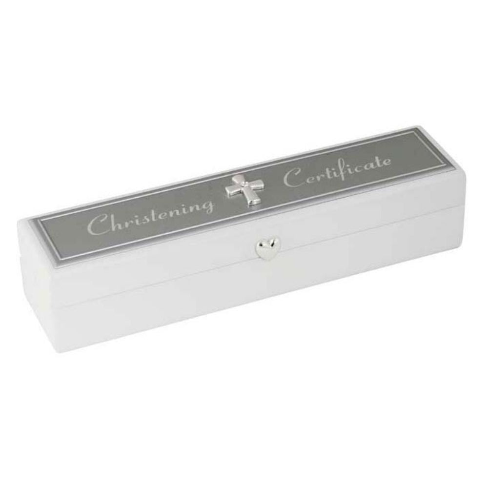 THE RUSSELL COLLECTION SILVER PLATED CHRISTENING CERTIFICATE HOLDER BOX