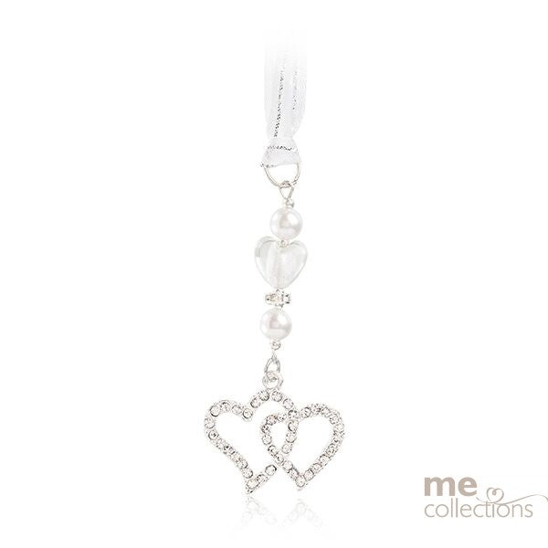 WEDDING CHARM DOUBLE DIAMONTE HEART WITH PEARLS