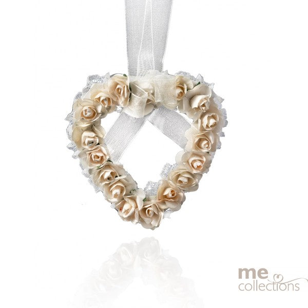 WEDDING CHARM OPEN HEART WITH IVORY FLOWERS