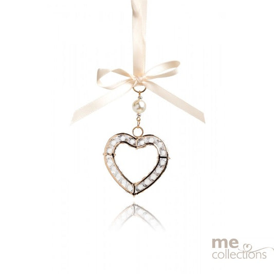 WEDDING CHARM CRYSTAL HEART IN GOLD WITH IVORY RIBBON