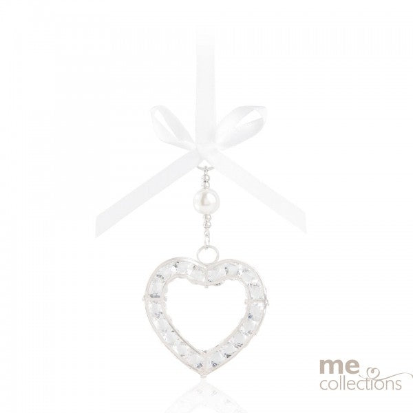 WEDDING CHARM CRYSTAL HEART IN SILVER WITH WHITE RIBBON