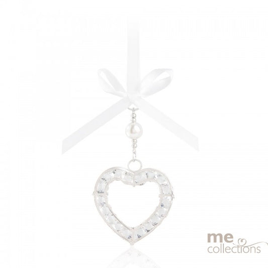 WEDDING CHARM CRYSTAL HEART IN SILVER WITH WHITE RIBBON