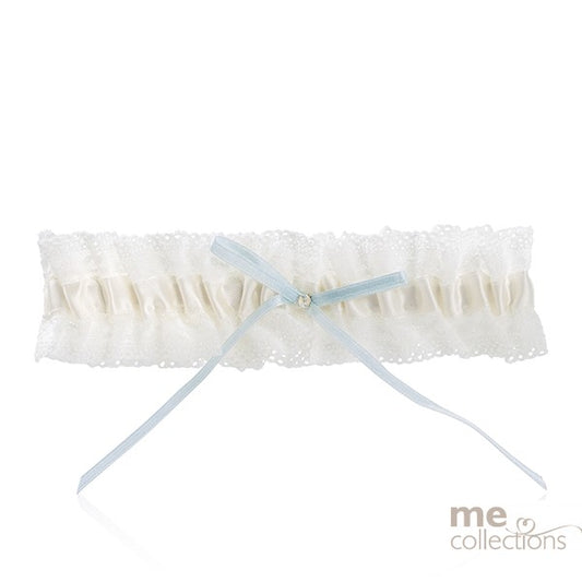 WEDDING GARTER LACED EDGE IVORY WITH BLUE BOW