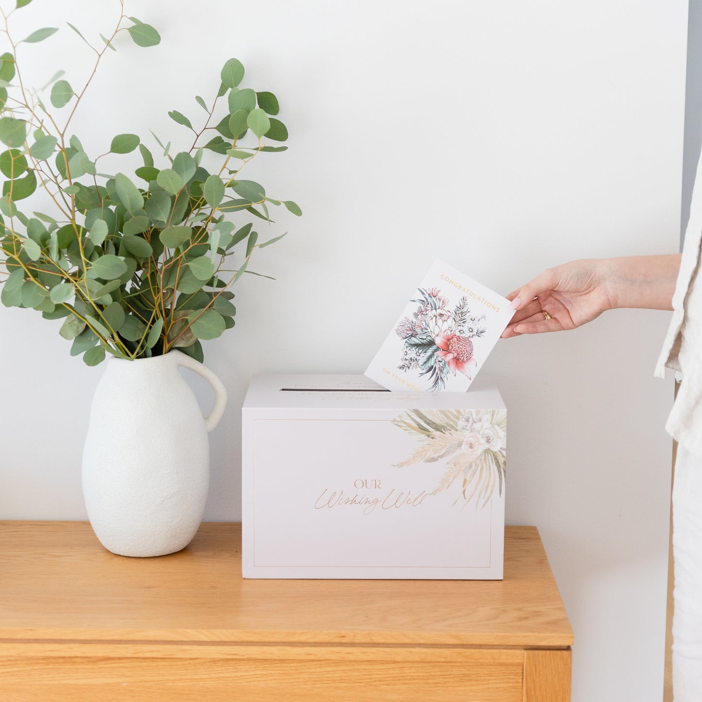 WEDDING WISHING WELL WHITE WITH FERN DESIGN