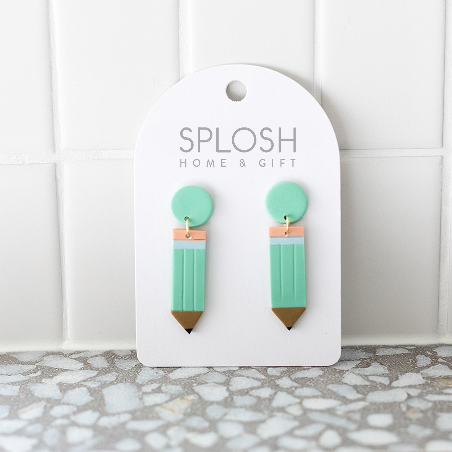 TEACHER EARRINGS MINT PENCIL