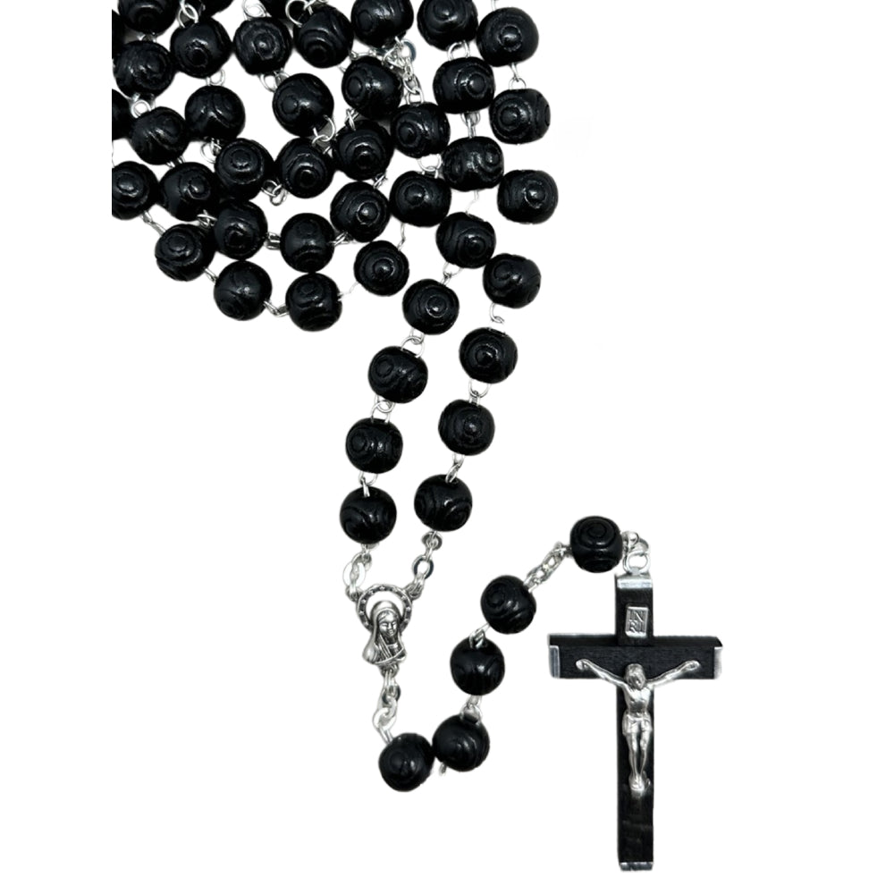 ROSARY BEADS 8MM IN BOX BLACK WOOD