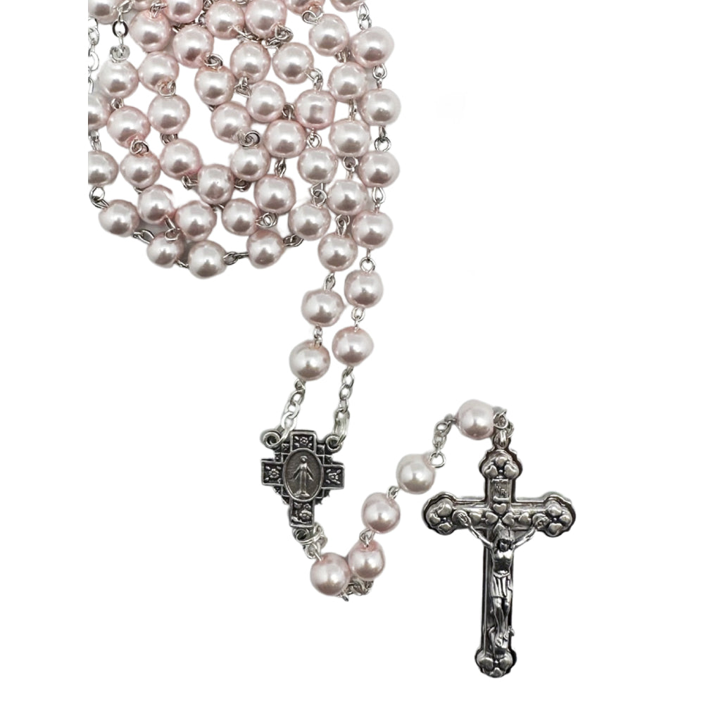 ROSARY BEADS 7MM IN BOX PINK PEARL