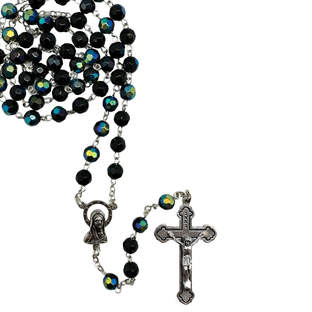 ROSARY GLASS AURORA BOREALIS BLACK 6MM BEADS