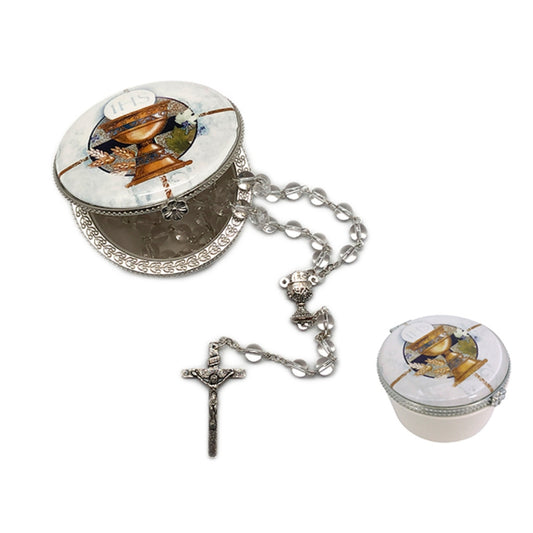 ROSARY BEADS IN PORCELAIN BOX COMMUNION