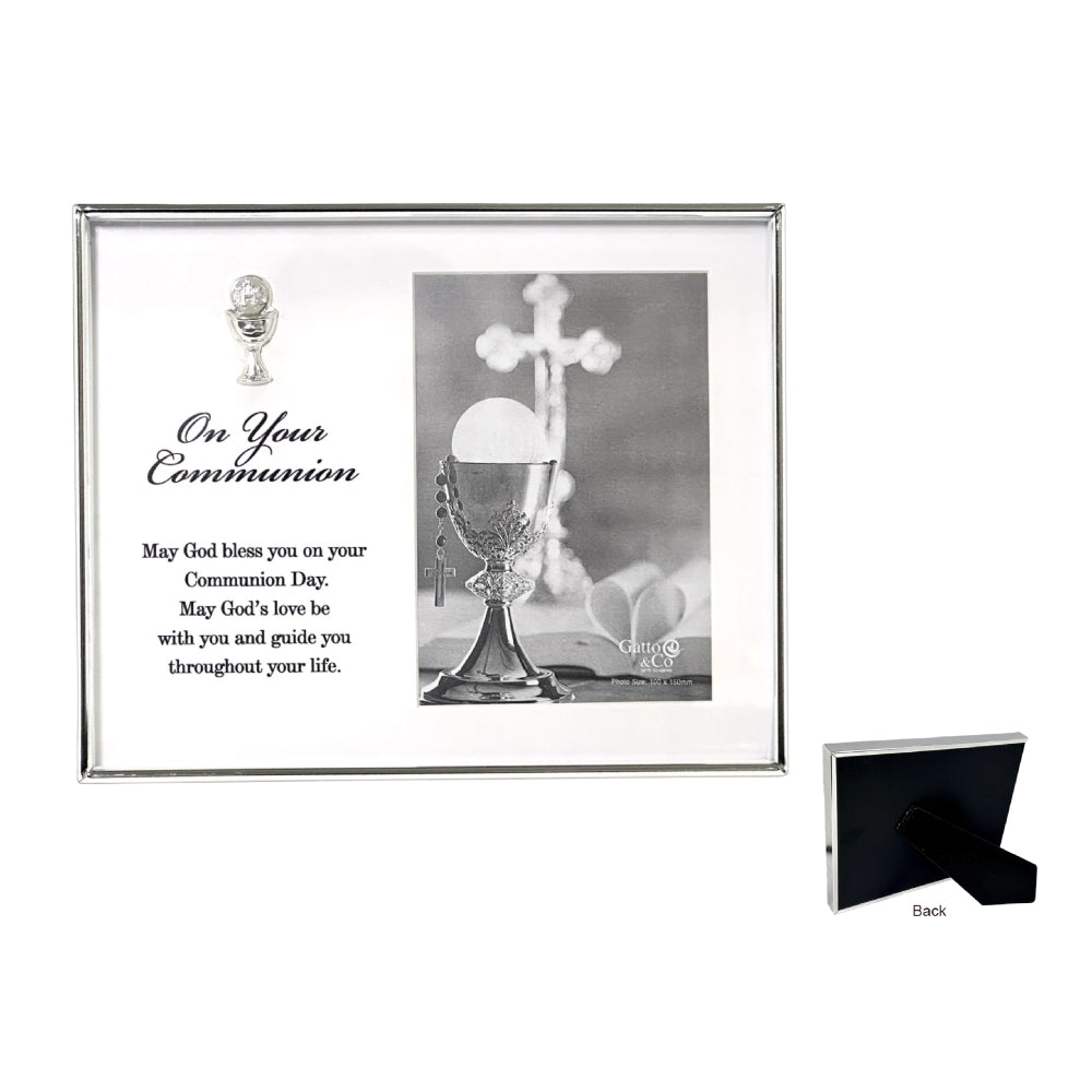 PHOTO FRAME SILVER WITH MOTIFF & VERSE COMMUNION 4X6