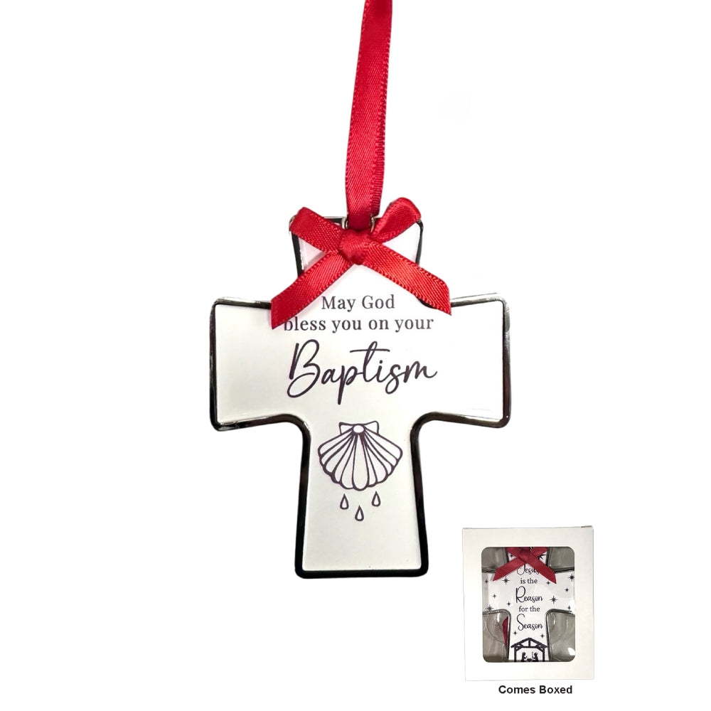 METAL CROSS HANGING ORNAMENT BAPTISM