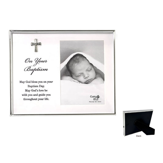 PHOTO FRAME SILVER WITH MOTIFF & VERSE BAPTISM 4X6