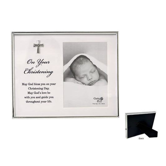 PHOTO FRAME SILVER WITH MOTIFF & VERSE CHRISTENING 4X6