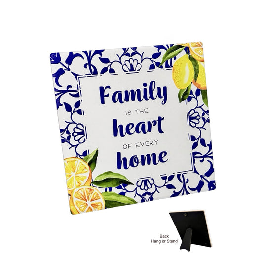 AMALFI CERAMIC PLAQUE WITH VERSE FAMILY HEART HOME