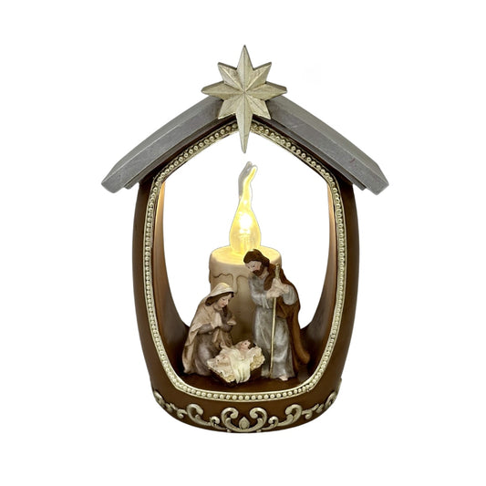 GATTO & CO CHRISTMAS NATIVITY RESIN HOLY FAMILY SCENE WITH LED CANDLE