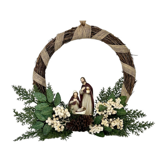 GATTO & CO CHRISTMAS NATIVITY WREATH WITH HOLY FAMILY 35CM