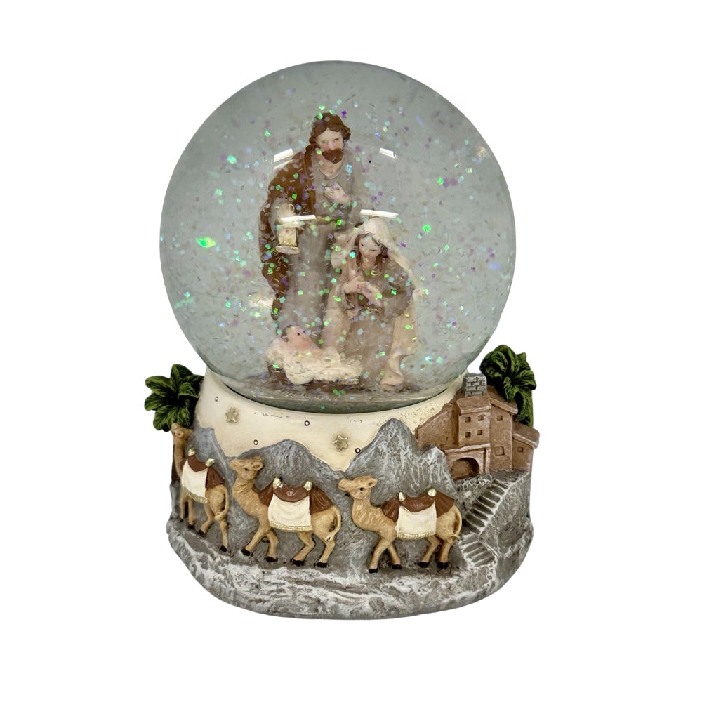 GATTO & CO CHRISTMAS NATIVITY RESIN HOLY FAMILY SNOW GLOBE MUSICAL