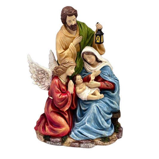 GATTO & CO CHRISTMAS NATIVITY RESIN HOLY FAMILY SCENE WITH ANGEL COLOUR 31CM