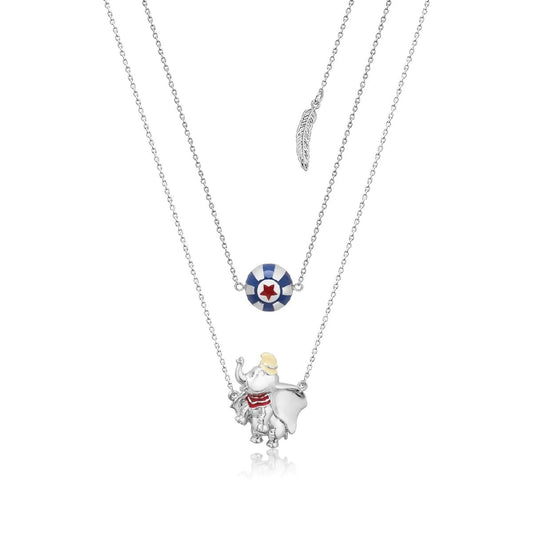 DISNEY COUTURE KINGDOM DUMBO AND CIRCUS BALL DOUBLE WITH ENAMEL NECKLACE WHITE GOLD PLATED