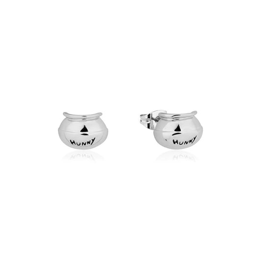 DISNEY COUTURE KINGDOM WINNIE THE POOH HUNNY POT STUD EARRINGS WHITE GOLD PLATED