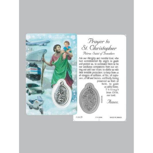 Laminated Window Prayer Card & Charm Saint Christopher