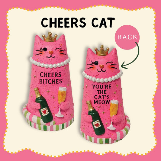 Resin Decor Cat In Gift Box Cheers Cat's Meow Design