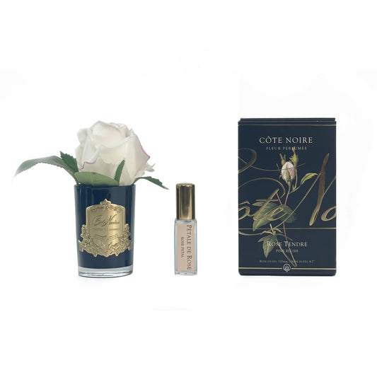 Cote Noire Rose Bud Perfumed Natural Touch Pink Blush Black Glass With Gold Crest