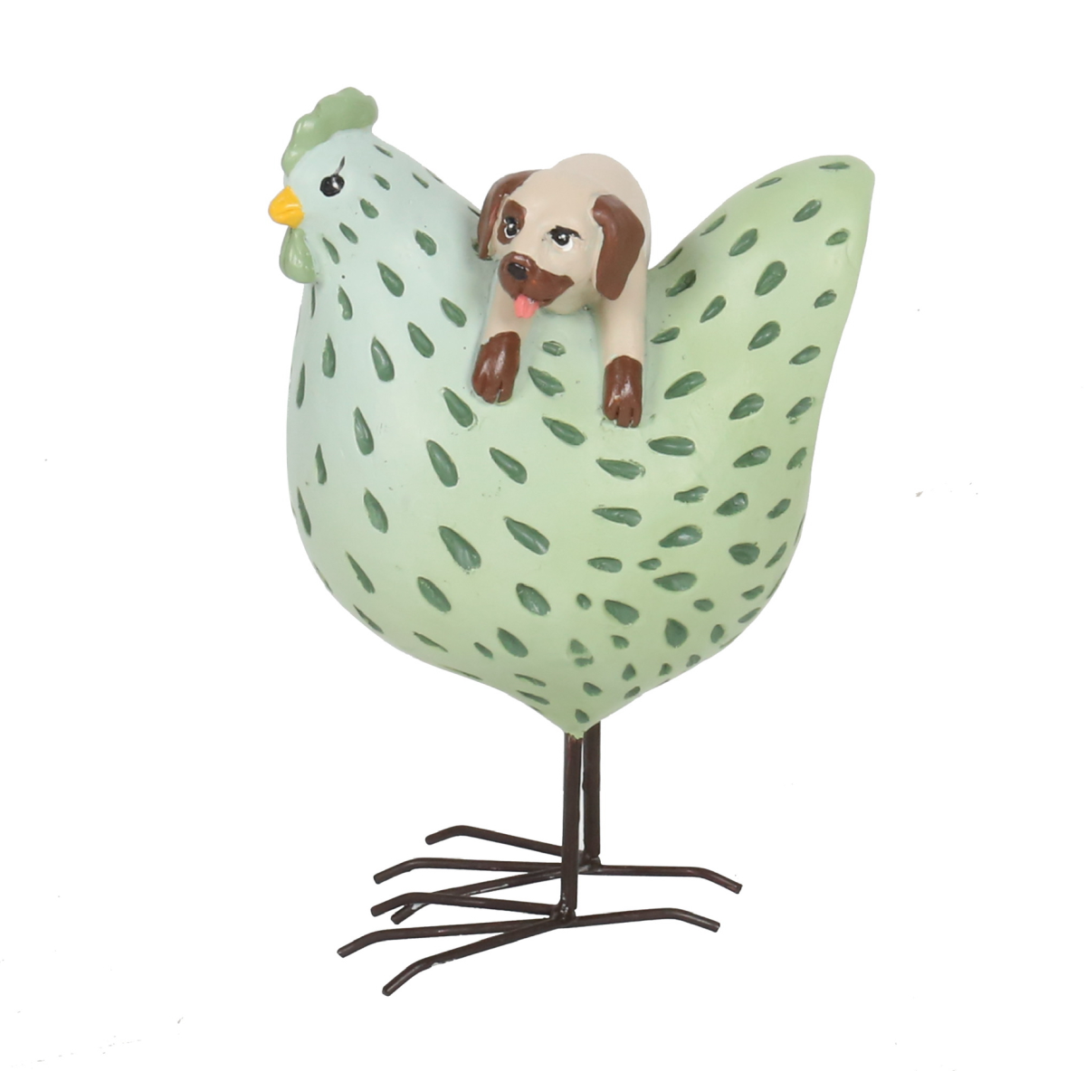 RESIN CHICKEN FIGURINE DOT "CLUCKIN PAWFECT TOGETHER"