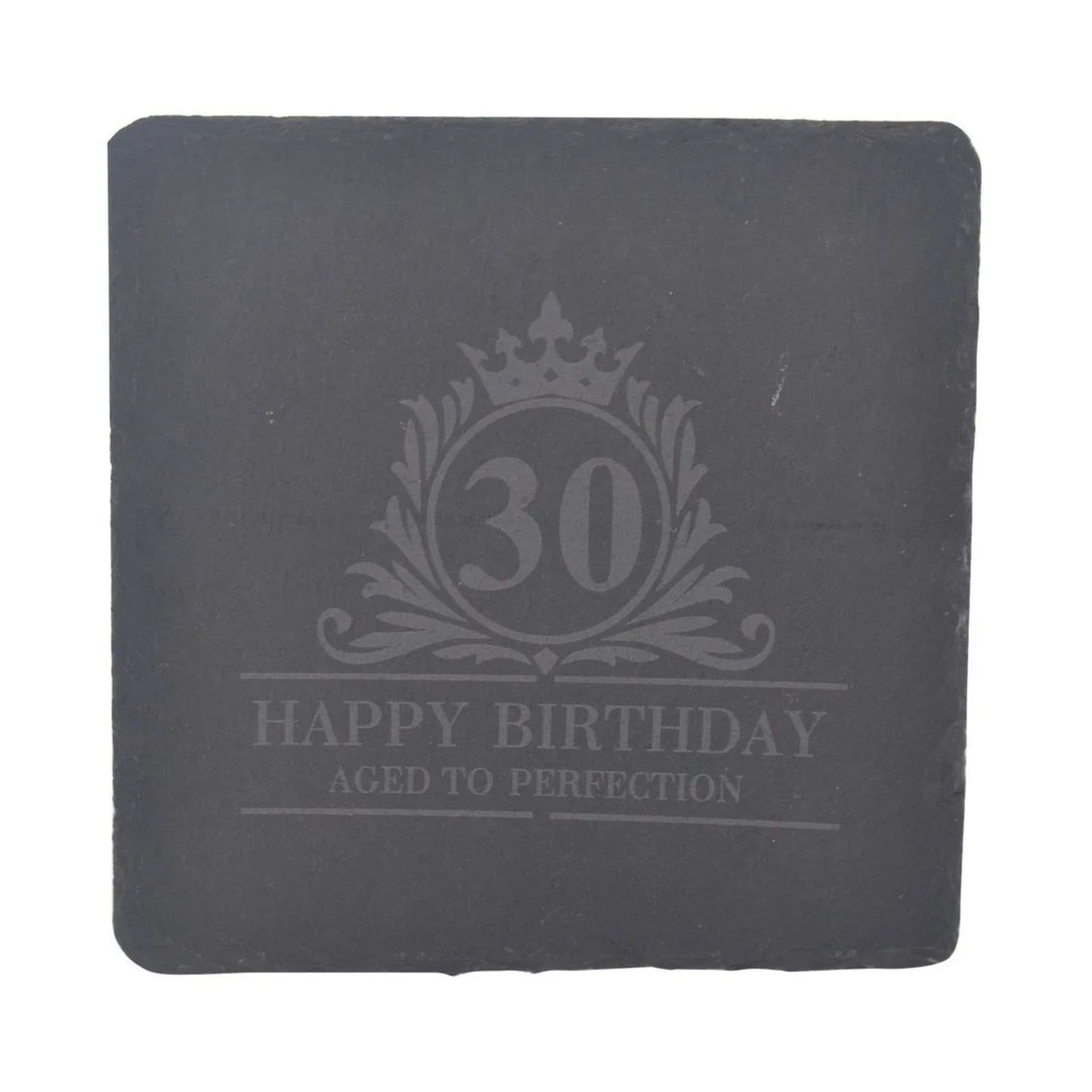 Birthday Whiskey Glass & Slate Coaster Set in Wooden Box 30th