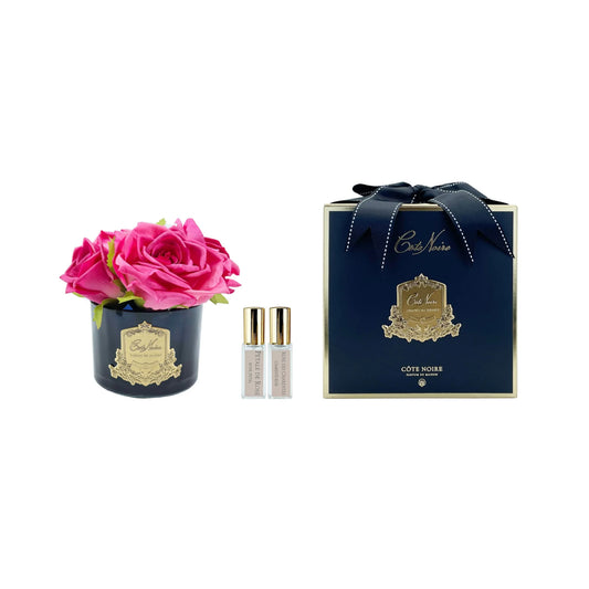 Cote Noire Five Roses Magenta Black Glass with Gold Crest