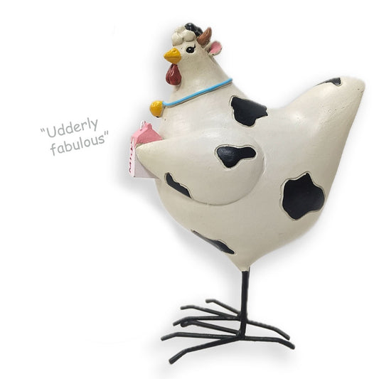 RESIN CHICKEN FIGURINE CHICKCOW "UDDERLY FABULOUS"