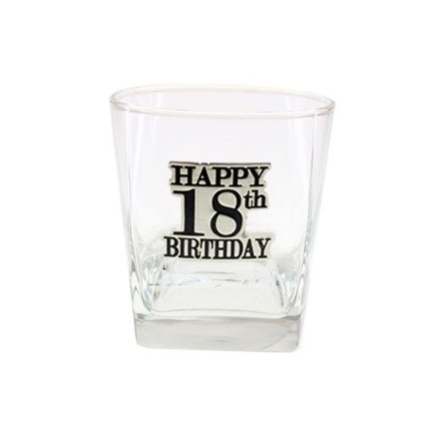 Birthday Whiskey Scotch Glass With Black & Silver Badge 18th
