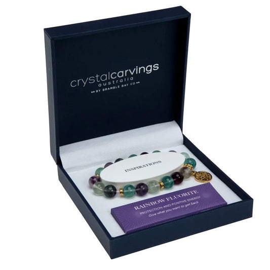 Bramble Bay Bracelet Gold Rainbow Flourite Tree Of Life Charm