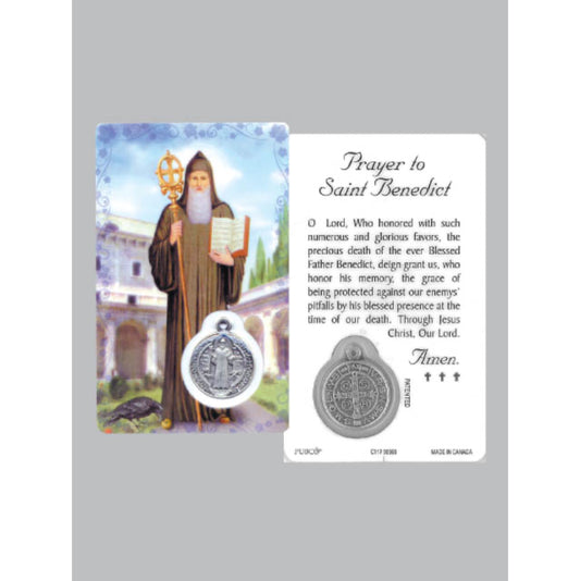 Laminated Window Prayer Card & Charm Saint Benedict