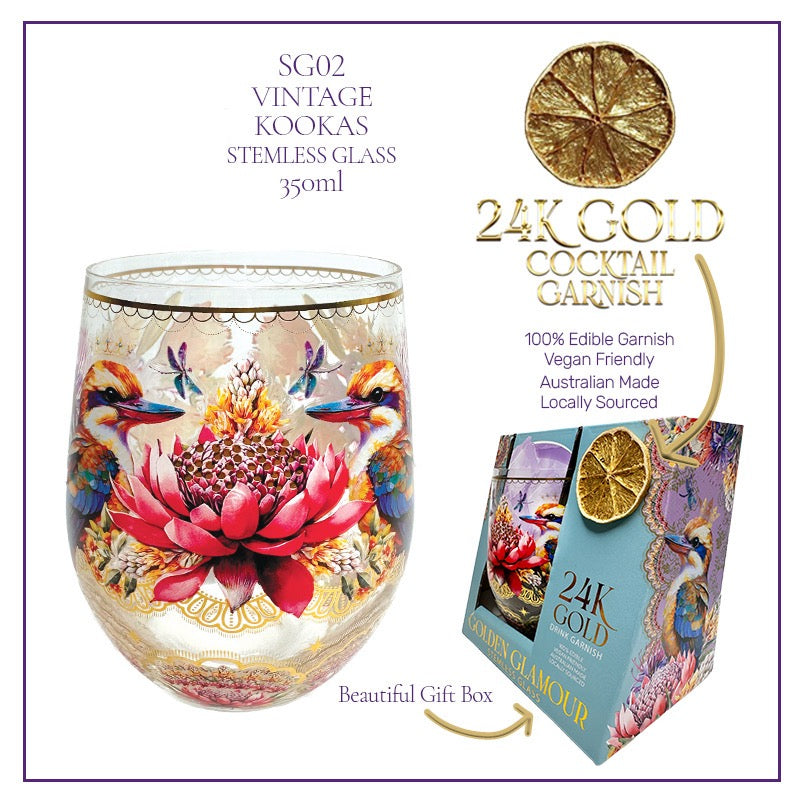 Lisa Pollock Stemless Glass Gold Detailing With 24K Gold Lime Garnish Vintage Kookas