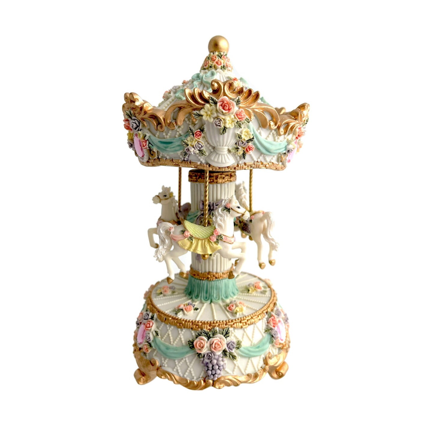 MUSICAL CAROUSEL THREE HORSE WHITE & BLUE MONTERAY