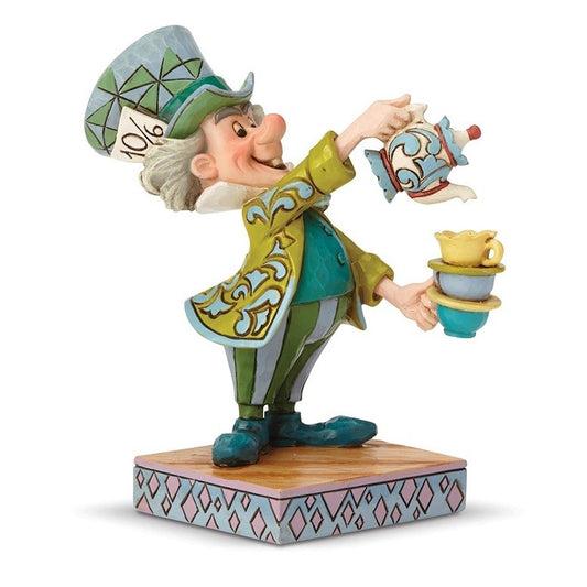 DISNEY TRADITIONS BY JIM SHORE MAD HATTER WITH TEA CUPS A SPOT OF TEA 12.5CM