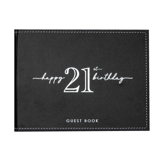 GUEST BOOK BLACK WITH SILVER WRITING 21ST BIRTHDAY
