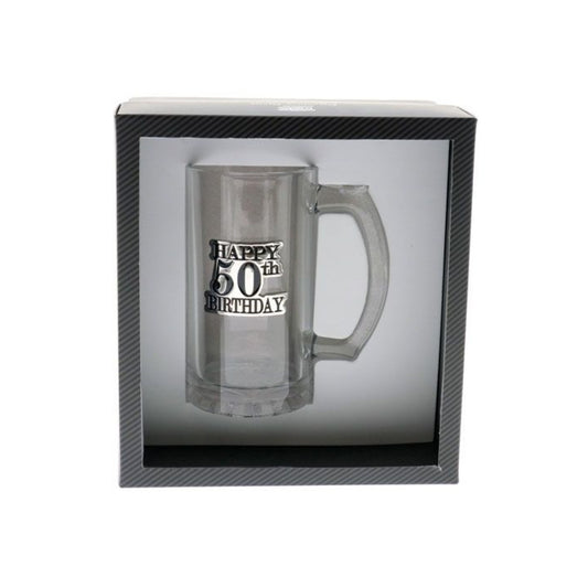Birthday Beer Stein With Black & Silver Badge 50th