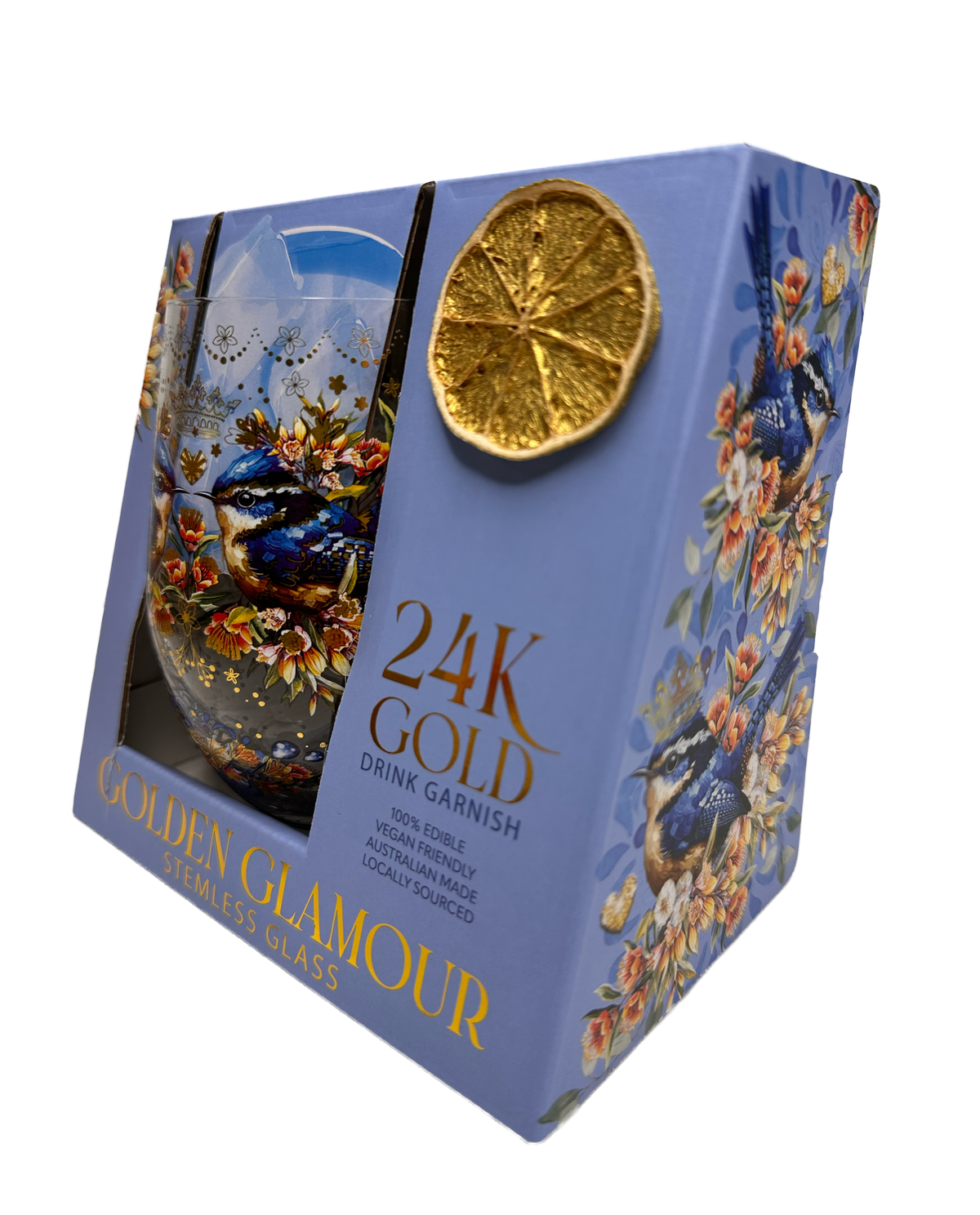 Lisa Pollock Stemless Glass Gold Detailing With 24K Gold Lime Garnish Royal Wrens