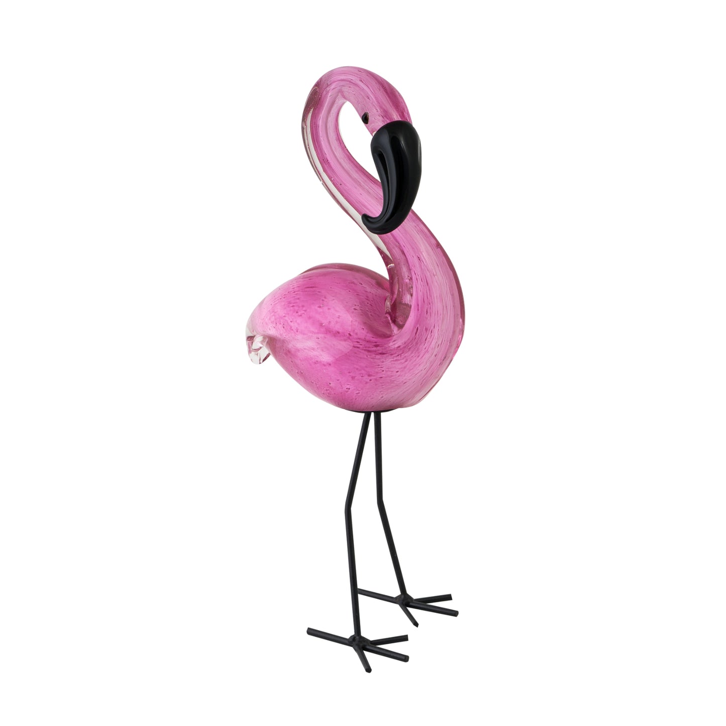 ZIBO ART GLASS MINIATURE FLEMINGO METAL LEGS