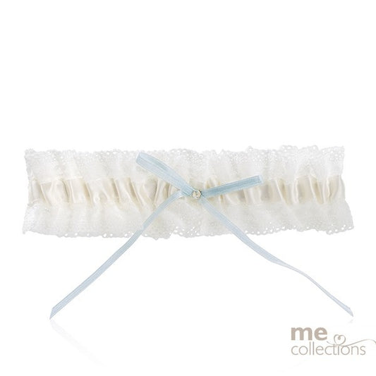 Wedding Charm Ivory Garter With Lace & Blue Bow