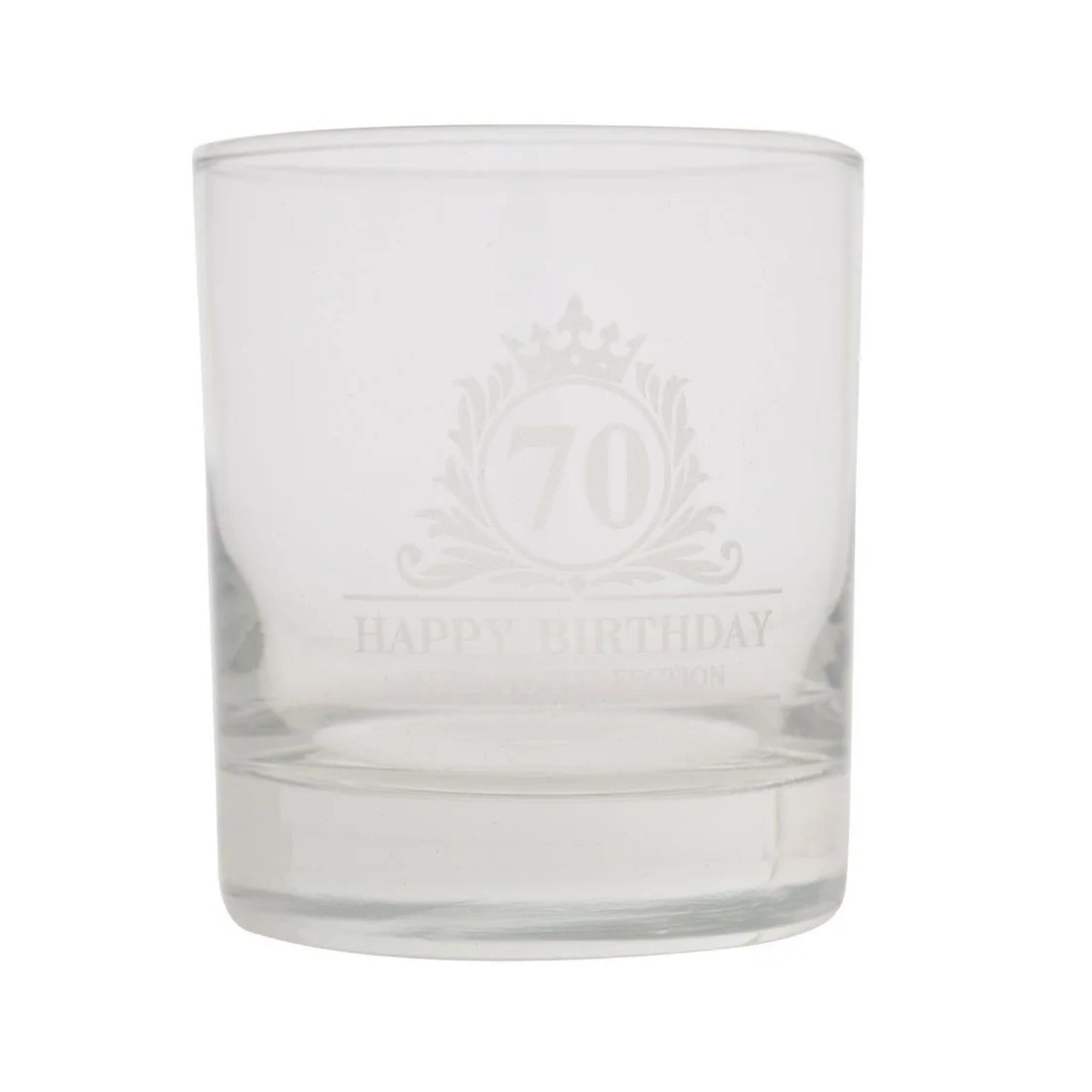Birthday Whiskey Glass & Slate Coaster Set in Wooden Box 70th