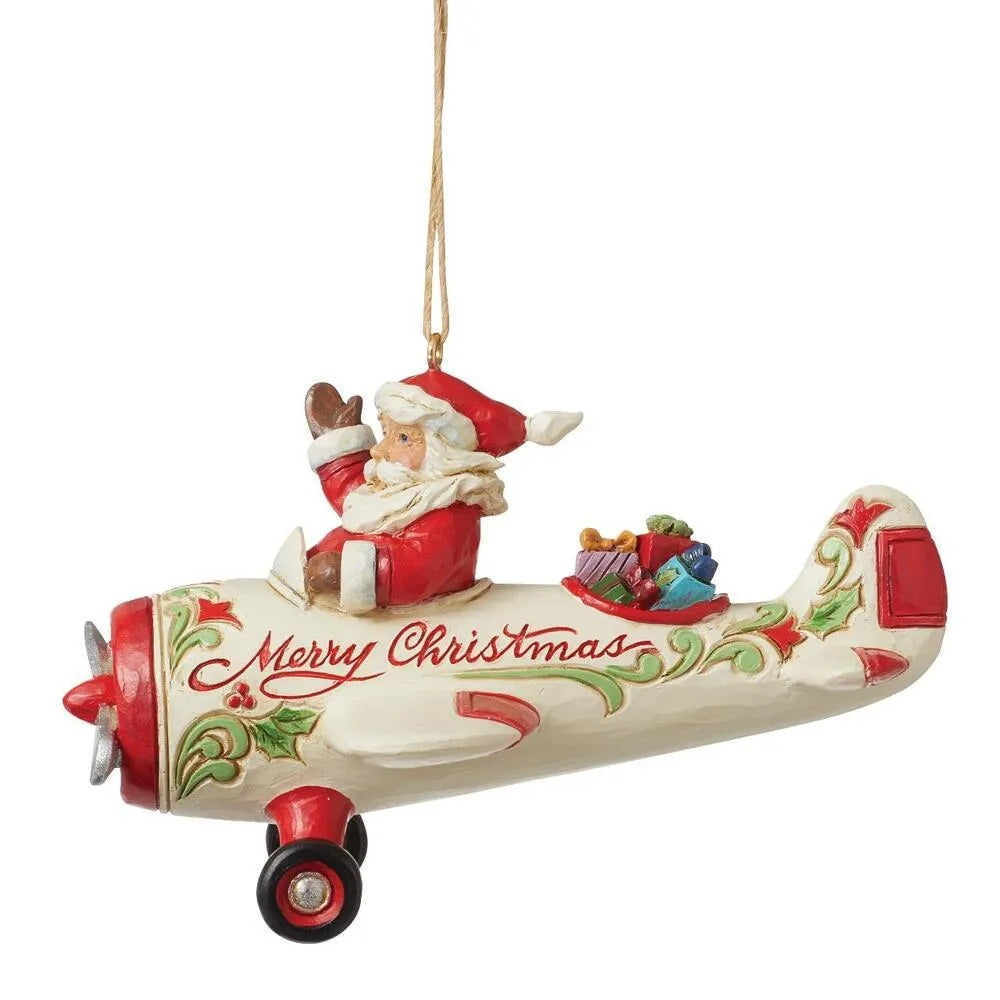 Heartwood Creek By Jim Shore Santa In Aeroplane Hanging Ornament