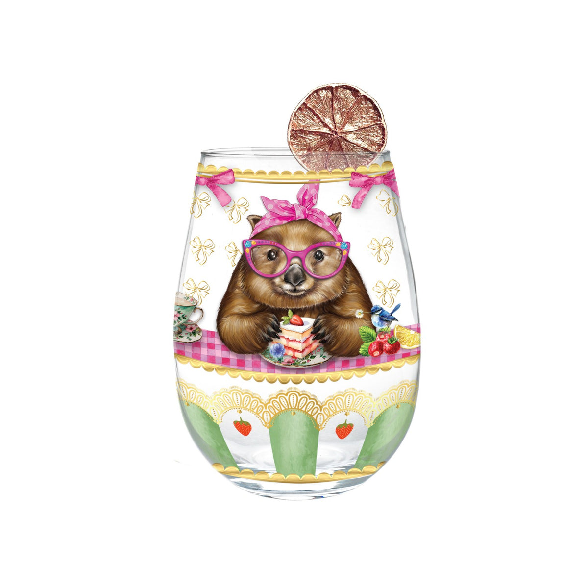 Lisa Pollock Stemless Glass Gold Detailing With 24K Gold Lime Garnish Wonda Wombat