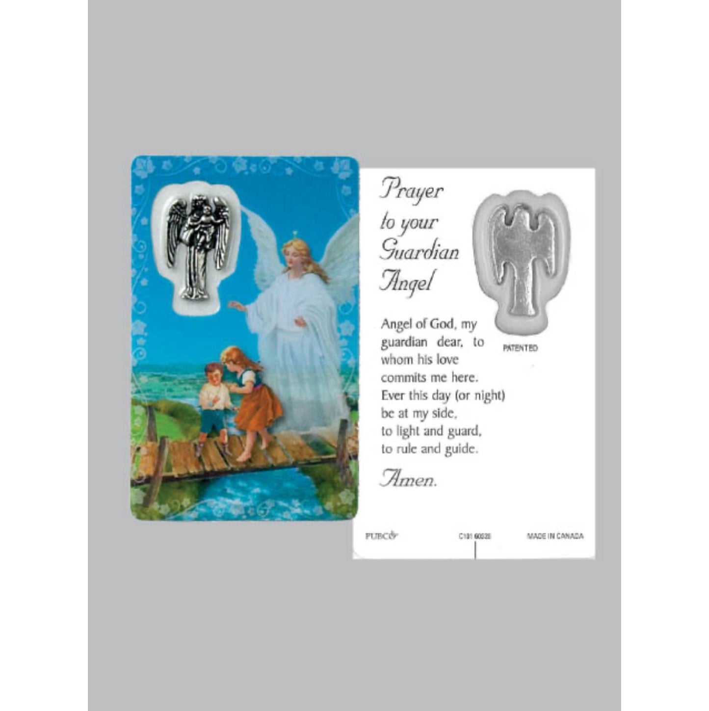 Laminated Window Prayer Card & Charm Guardian Angel