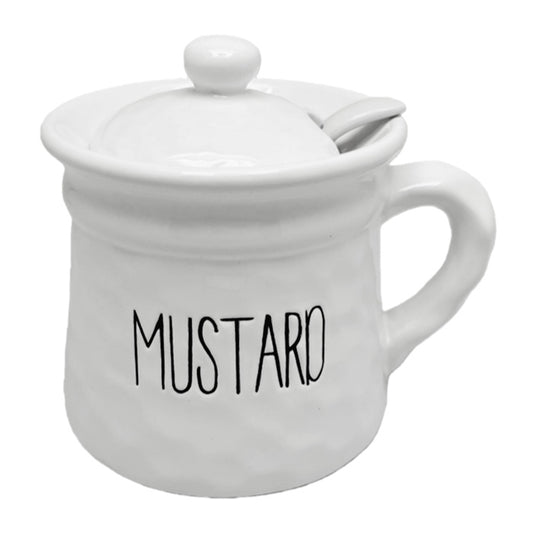 Ceramic Mustard Pot White Spade Design